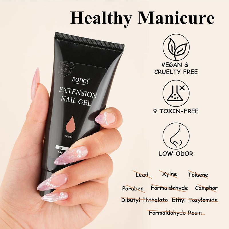 eodci Nude Poly Extension Gel, 60g Nude Poly Nial Gel Builder for Nail Art Decoration, Natural Pink Nail Thickening Poly Extension Easy to DIY Use at Home Need UV Lamp - Image 3
